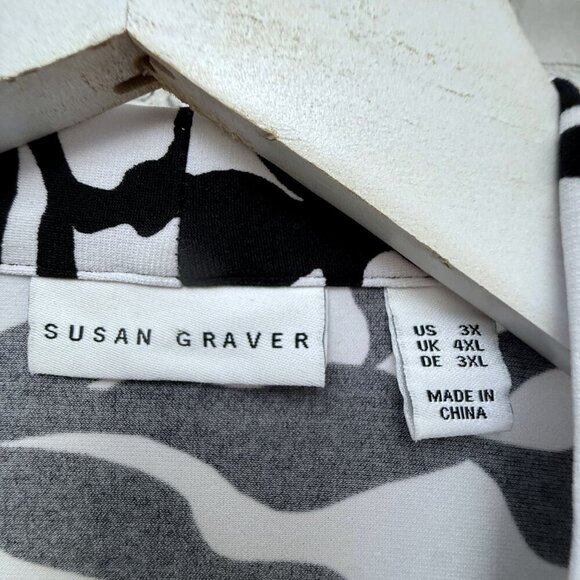 Susan Graver Cardigan Jacket Plus Size 3X Stretch Liquid Knit Black White Open F - Picture 4 of 9